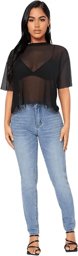 Vista 5 de SOLY HUX Women's Sexy Sheer Mesh Short Sleeve See Through T Shirt Tee Tops