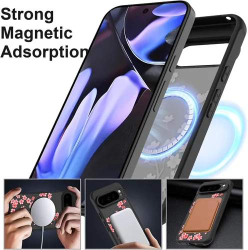 Vista 5 de ZIYE Funda magnética para Google Pixel 9 Pro XL de 6.8 pulgadas [compatible con MagSafe] funda de policarbonato duro y TPU suave con flor de cerezo