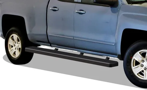 Vista 8 de APS - Estribos iBoard para Chevrolet con cabina extendida de 2 puertas completas + 2 puertas de apertura inversa, 4 pulgadas, Aluminio negro