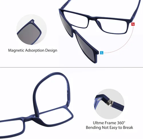 Vista 2 de Bauhaus Lentes de sol magnéticos con clip para hombres y mujeres polarizados protección UV retro cuadrados para conducir durante la noche