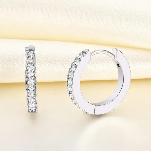 Vista 4 de YL Aretes de aro de plata de ley 925 con halo redondo, aretes de piedras de nacimiento para mujer