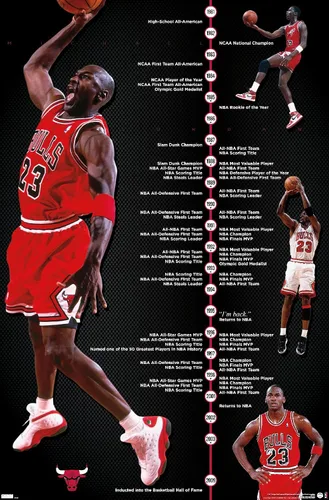 Vista 9 de Trends International Michael Jordan - Póster de pared de línea de tiempo, 14.725 x 22.375 pulgadas, versión enmarcada de madera de granero