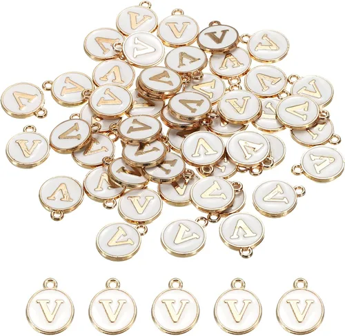 Vista 23 de MECCANIXITY Dije de Letras del Alfabeto de Doble Cara, para Hacer Collar, Pulsera, Pendientes, Joyería