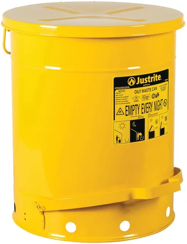 Vista 27 de Justrite Recipiente para desechos aceitosos de acero galvanizado de 10 galones, recipiente de seguridad metálico para trapos con aceite de 18 x 14