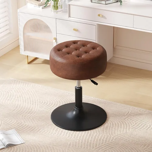 Vista 12 de Furniliving Taburete Otomano de Maquillaje de Terciopelo Acolchado de Mediados de Siglo, Silla Taburete de Tocador Giratoria Redonda Ajustable