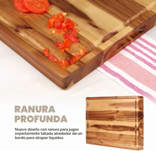 Vista 5 de Tabla de cortar de madera de acacia (17 x 13 x 1.5 pulgadas) y bloque de carnicero de madera, tabla de cortar, reversible multiusos para carne