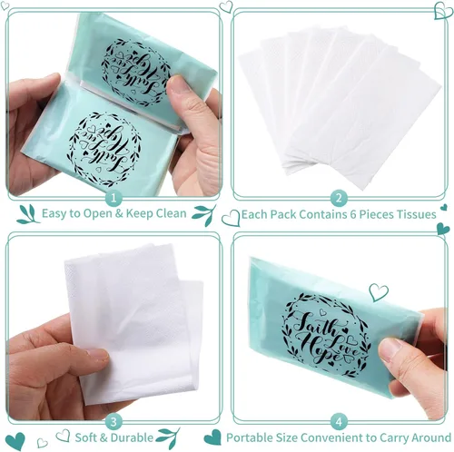 Vista 4 de Sinmoe Paquete de 60 pañuelos de viaje motivacionales para el rostro, lágrimas felices, 3 capas, mini pañuelos de bolsillo inspiradores, regalos
