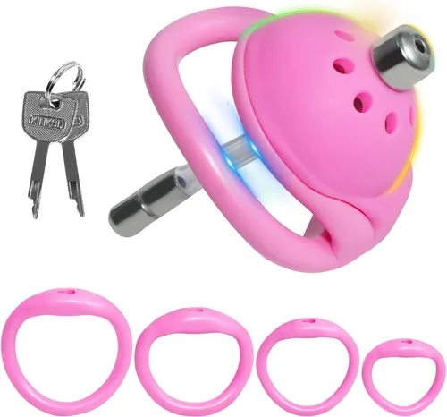 Vista 9 de Jaula de castidad Sissy para hombres, dispositivo de castidad con bloqueo invisible y 4 mosquetones de diferentes tamaños, juguetes sexuales SM