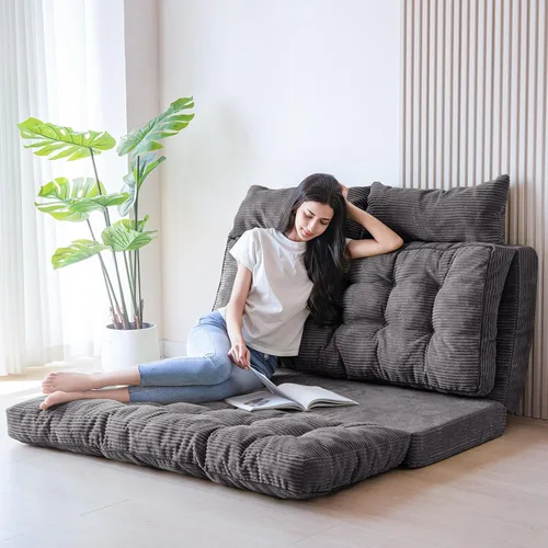 Vista 18 de MAXYOYO Sofá cama plegable, sofá de suelo, silla convertible con funda lavable, sofá de suelo, sillón, puf, cama para sala de estar, beige, 39 x 91