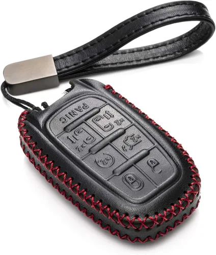 Vista 8 de Vitodeco Funda protectora de cuero genuino para llavero inteligente con clip de cuero compatible con Chrysler Pacifica 2017 - 2026 (7 botones, negro)