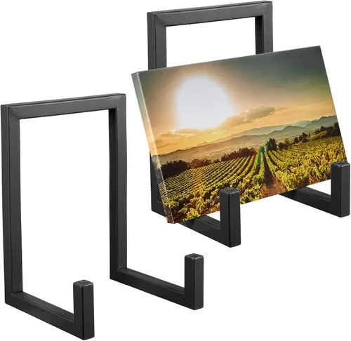 Vista 8 de Sweetude 2 Soportes Grandes para Platos de Exhibición Marco de Metal Soporte de Exhibición Caballetes Decorativos de Mesa para Cuadros, Libros, Negro