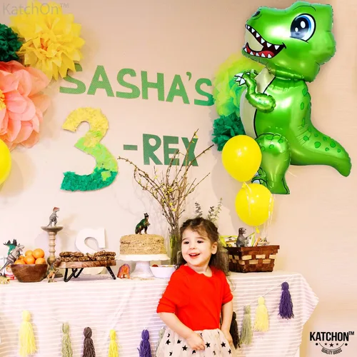 Vista 7 de KatchOn, Globo grande de dinosaurio verde – 25 pulgadas, globo TRex Globos de dinosaurio para fiesta de cumpleaños Decoraciones de fiesta