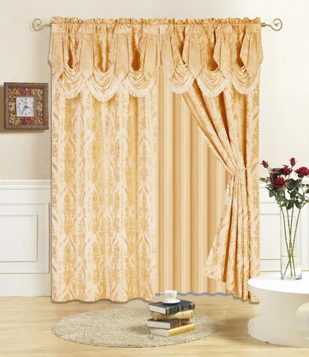 Vista 5 de All American Collection Nuevo juego de cortinas de 4 piezas con cenefa adjunta y transparente con 2 alzapaños incluidos