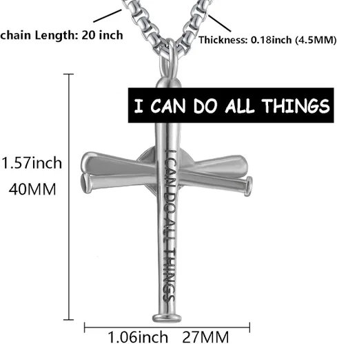 Vista 4 de Collar de béisbol para hombres y niños, con cruz y número inicial 0-99, cadena y dije de acero inoxidable, hecho a medida para mujeres y niñas