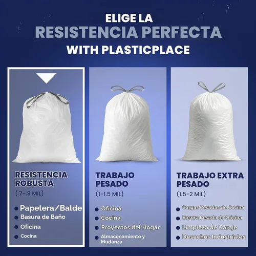 Vista 5 de Plasticplace Bolsas de basura de 5 galones – Forro blanco para bolsas de basura con cordón, 19 x 25 pulgadas (100 unidades) – Duraderas, a prueba