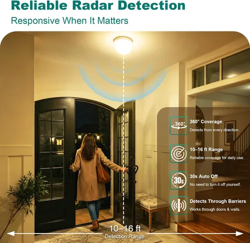 Vista 5 de DiCUNO - Bombillas con sensor de movimiento por radar, 12 W (equivalente a 100 W), sensor de movimiento con encendido y apagado automático, luz