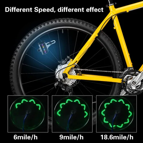 Vista 3 de Luces de rueda de bicicleta, luz LED impermeable para radios de bicicleta, luces de neumáticos de seguridad brillantes con encendido/apagado