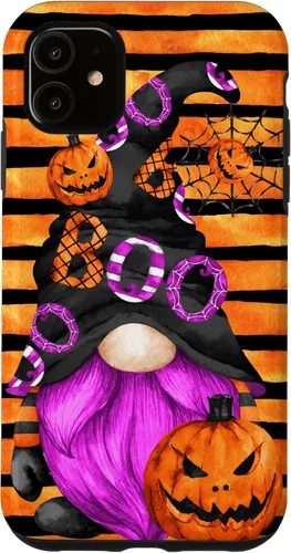 Vista 8 de iPhone 16 Halloween Gnome With Purple Beard Women Pumpkin Witchy Boo Case