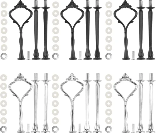 Vista 15 de Juego de 6 bandejas escalonadas para soporte de pastel, corona, soporte de 3 niveles para tartas, accesorios para bodas y fiestas, resina para Negro
