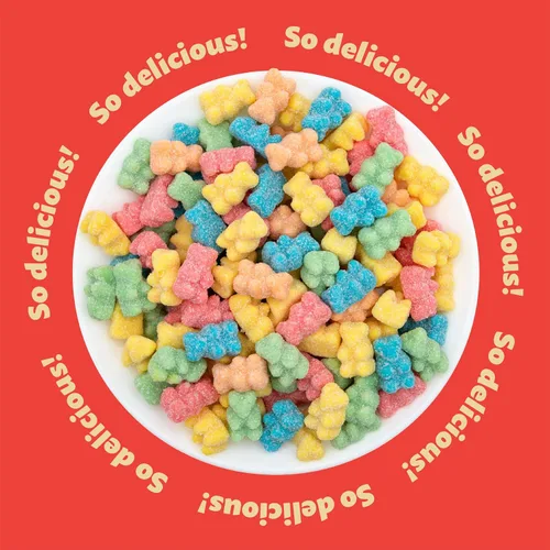 Vista 4 de Neon Sour Gummi Bears, caramelo de goma, sabor a fruta, bolsa de 2 libras Gomitas ácidas, caramelos masticables, snack nocturno de cine