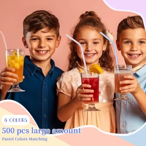 Vista 6 de Hushee 500 pajitas de plástico desechables a granel coloridas pajitas de plástico pastel desechables de plástico para bebidas diarias de jugo de 7.9