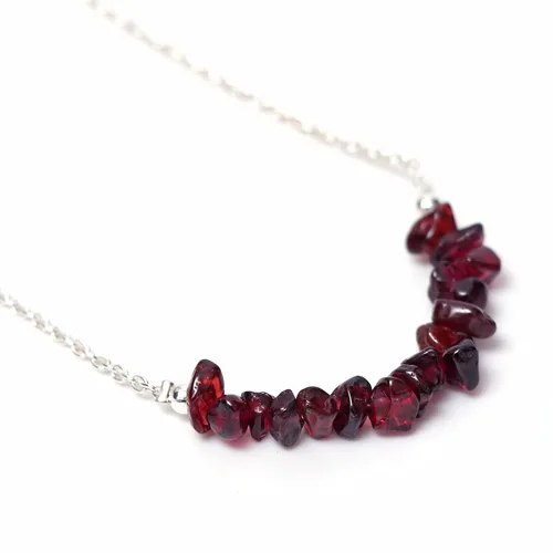 Vista 2 de Gempires Natural Red Garnet Chip Bar Necklace, Garnet Healing Crystal Necklace, January Birthstone, Garnet Beaded Necklace for Women 18 inch, Gift
