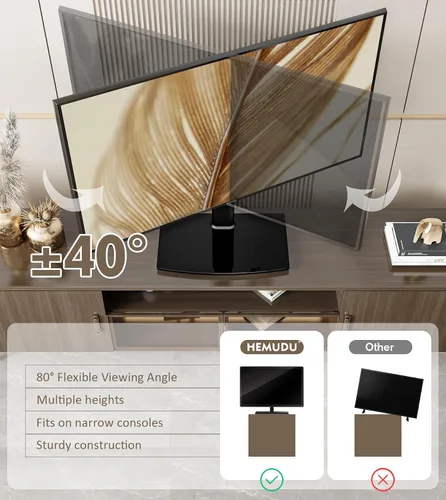 Vista 3 de Soporte universal giratorio/de mesa para TV de 27 a 60 pulgadas con giro de 80 grados, base de vidrio templado resistente de 4 niveles de altura