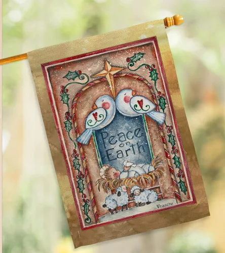 Vista 9 de Bandera de palomas de la paz en la tierra, decoración de pesebre, pancarta de invierno para colgar en la pared, hogar, porche, exterior, tapiz