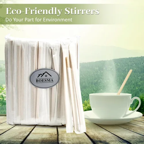 Vista 5 de 1000 unidades de palitos de café de bambú envueltos individualmente – Palitos para remover café de 5.5 pulgadas, palitos para remover para la barra