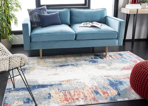 Vista 9 de SAFAVIEH Jasper Collection - Alfombra decorativa de 2 x 4 pies, azul y marfil, diseño abstracto moderno, no desprende pelusa y de fácil cuidado