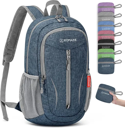 Vista 14 de ZOMAKE Mochila plegable ultraligera de 10 litros, mochila plegable pequeña, resistente al agua, mochila plegable para mujeres y hombres (negro-A1)