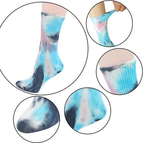 Vista 4 de Lovful Tie Dye Calcetines Mujeres, Algodón Crew Colorido Novedad Calcetines 10 Pares