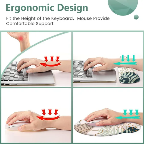 Vista 3 de iLeadon - Juego de alfombrilla de mouse con soporte para muñecas y reposa muñecas para teclado, alfombrilla de mouse ergonómica con base