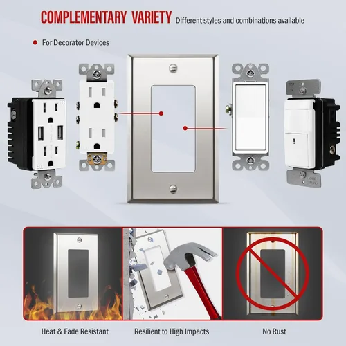 Vista 75 de ENERLITES Placa decorativa doble de metal para interruptor o receptáculo, placa de pared de acero inoxidable, resistente a la corrosión