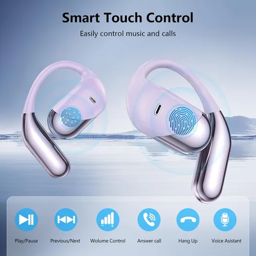 Vista 8 de Auriculares abiertos, clip para colocar sobre las orejas, auriculares inalámbricos, conducción ósea, micrófono integrado, pantalla LED Bluetooth