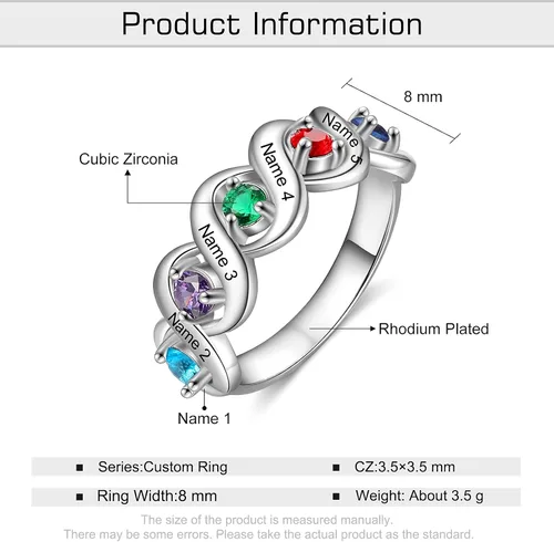 Vista 2 de Anillo personalizado para madre con 5 piedras de nacimiento de imitación grabadas con 5 nombres de aniversario para su familia regalo para abuela