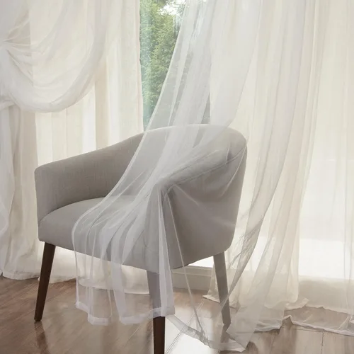 Vista 3 de Best Home Fashion Juego de 2 cortinas superpuestas de lino sintético de tul transparente con bolsillo para barra, filtro de luz, para sala de estar