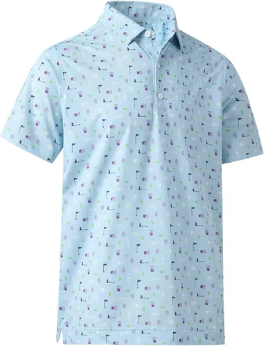 Vista 3 de DEOLAX Polo para hombre que absorbe la humedad, ajuste seco, camiseta de golf para hombre, ajuste regular, estampado de moda, manga corta