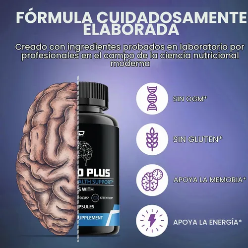 Vista 4 de Suplemento cerebral Neuro Plus, NeuroPlus para fórmula de memoria, Nero Plus PQQ para reducir los efectos negativos de la niebla cerebral, función