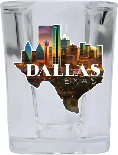 Vista 4 de Dallas Texas Design C Souvenir - Vaso de chupito cuadrado de 2.5 onzas, base azul, paquete de 2