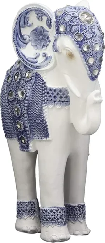 Vista 2 de Ebros Feng Shui Ming Style - Figura decorativa azul y blanca con cristales, estatua de elefante en reposo de 9.25 pulgadas de alto, Vastu 3D