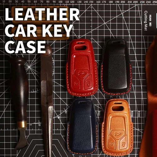 Vista 5 de ontto Funda de cuero para llave de entrada sin llave con protección completa, compatible con Audi A4 Q7 Q5 TT A3 A6 negro (tipo A)