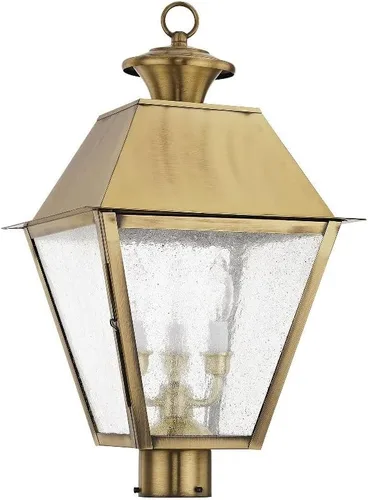 Vista 3 de Livex Lighting 2169-04 Mansfield - Cabezal de poste para exteriores con 3 luces, color negro