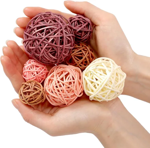 Vista 3 de Patelai 36 Piezas Bolas de Mimbre de Ratán Bolas Decorativas para Jarrón Centro de Mesa Cuencos Esferas de Relleno para Decoración del Hogar, 4 Boho