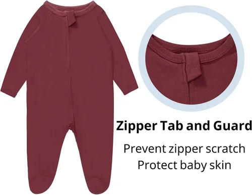 Vista 2 de Pijama de rayón de bambú con pies para bebé, de una pieza, manga larga, con cremallera de 2 vías, para niños y niñas