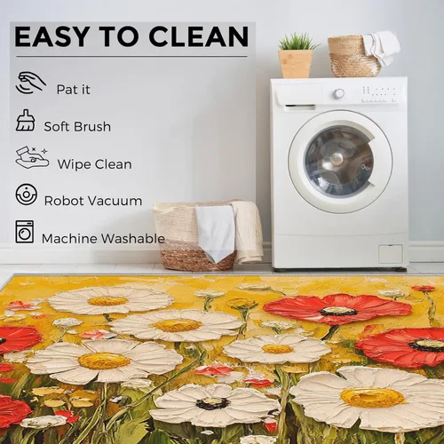 Vista 4 de Daisy Rugs for Entryway, 2x3 ft, Oil Painting Flower Area Rugs for Bedroom Kitchen Entrance, Soft Non Slip Washable Botanical Floral Indoor Door Mat