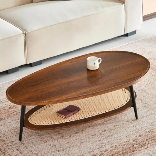 Vista 7 de Saint Mossi - Mesa de centro moderna para sala de estar, mesa de centro ovalada de madera de mediados de siglo, mesa central para espacios pequeños
