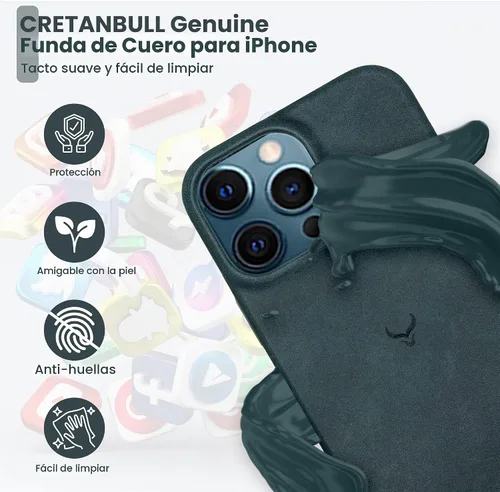 Vista 4 de Funda de piel auténtica, funda de piel antiarañazos de grano completo encerada con aceite, compatible con iPhone 12 Pro Max, a prueba de golpes