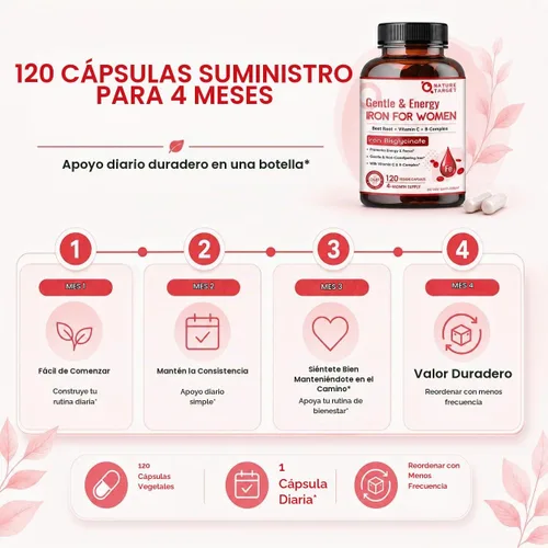 Vista 6 de NATURE TARGET Suplemento de hierro para mujeres, 25 mg de bisglicinato