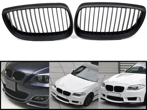 Vista 4 de LH RH - Rejilla frontal superior negra mate para riñón + 2 cubiertas de fibra de carbono para espejo lateral compatible con 06-10 E92 Coupe 2D 07-10